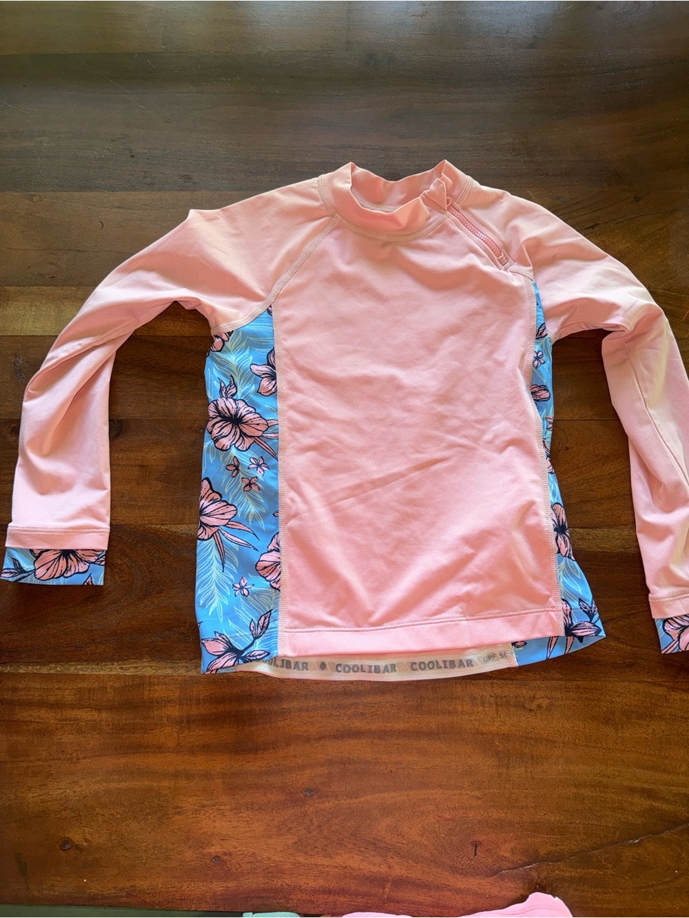 Coolibar Pink Long-Sleeve Rash Guard with Blue‎ Floral Panels